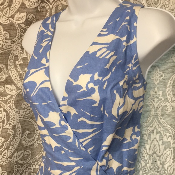 Lauren Ralph Lauren Linen Dress A Line Surplice Cut Blue and White Size 8 - Picture 3 of 15